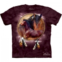 Футболка "Horse Shield" (индейская лошадь в большом круге), темно-бордовый, S,L,М,ХL