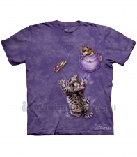Футболка "Trapped" (рисованный котенок и мышки с мышеловкой), фиолетовый, S